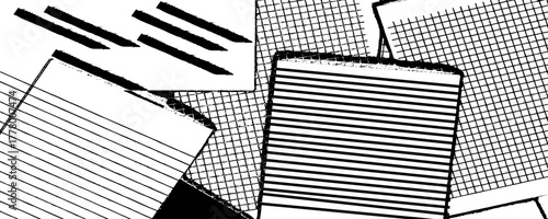  Black and White Grid, Stripes, and Paper Fragments for Design, Tech, and Editorial striped patterns, and torn paper textures.