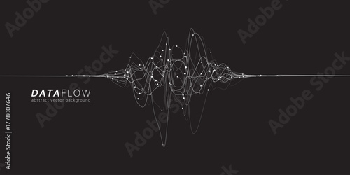 Big Data Flow wavy lines. Minimalistic neural network information flow. Digital dynamic trails of data.