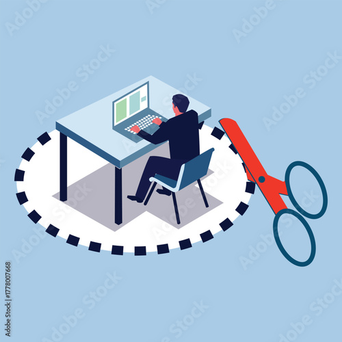 Layoffs. Conceptual representation of the position of workers who will be laid off. An isometric illustration of an employer and workers sitting on a clipboard.
