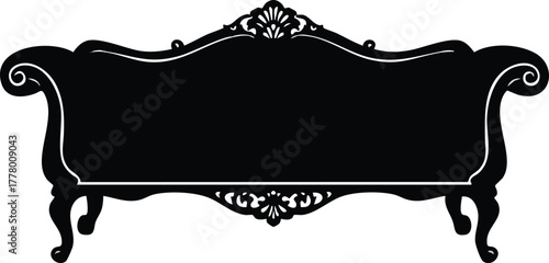 Vintage classic sofa silhouette with ornate carved details and elegant curves vector illustration 