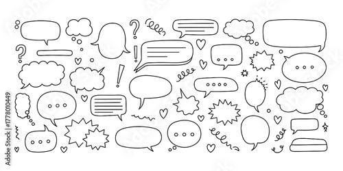 Hand Drawn Speech Bubbles Doodles Set Communication and Thought Balloons