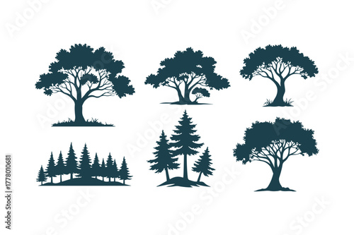 Collection of silhouette tree illustrations