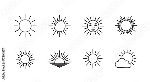 Set of hand drawn sun icons design vector illustration graphic design