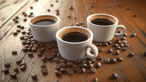 Wallpaper Mural Coffee cups with latte art surrounded by roasted beans Torontodigital.ca