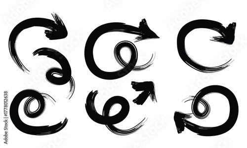 Hand drawn spiral arrows and circular directional icons collection