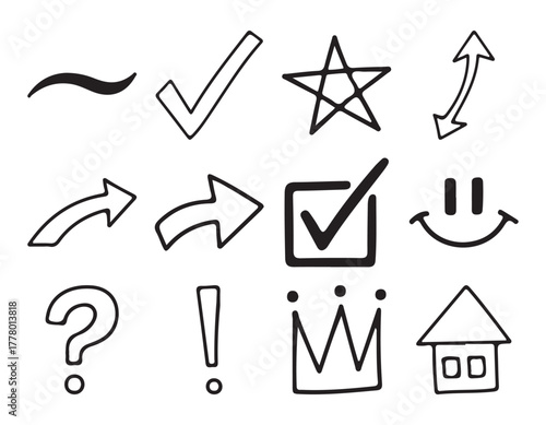Hand drawn signs symbols and elements vector illustration collection