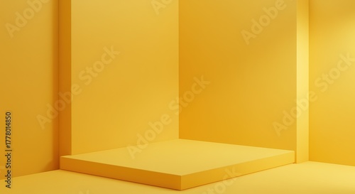 Minimalist Yellow Product Display Podium platform corner room geometric cube presentation background studio empty stage mockup scene