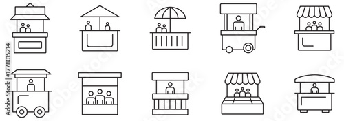 Market Stall with Vendor Icon Design. Exhibitor icon symbol collection on white background.