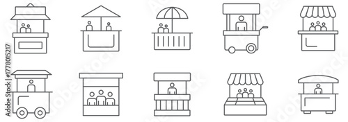 Market Stall with Vendor Icon Design. Exhibitor icon symbol collection on white background.