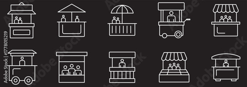 Market Stall with Vendor Icon Design. Exhibitor icon symbol collection on white background.