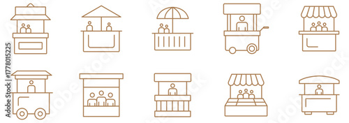 Vector icons of various trade show booths and exhibition stands. Sales booth symbol Icon. vector street vendor icon simple illustration for web and app
