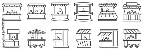 Vector icons of various trade show booths and exhibition stands. Sales booth symbol Icon. vector street vendor icon simple illustration for web and app