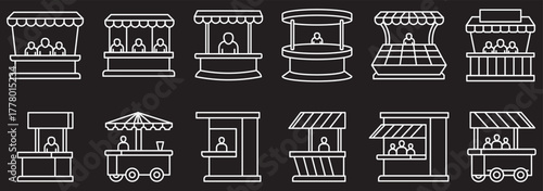 Vector icons of various trade show booths and exhibition stands. Sales booth symbol Icon. vector street vendor icon simple illustration for web and app