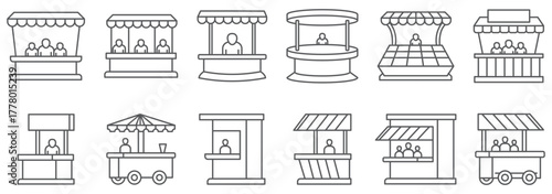Vector icons of various trade show booths and exhibition stands. Sales booth symbol Icon. vector street vendor icon simple illustration for web and app