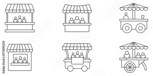 Set of information booth icons with people and info symbols