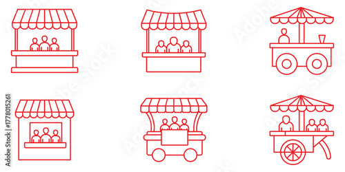 Set of information booth icons with people and info symbols