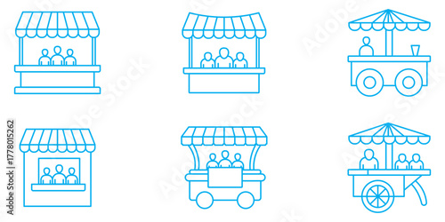Set of information booth icons with people and info symbols