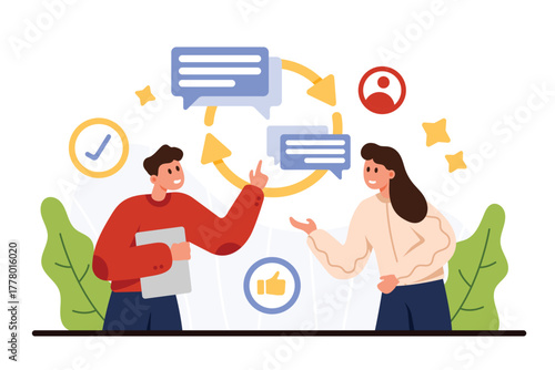Active listening skill for business communication. Tiny people training understanding in conversation, development of empathy, emotional intelligence and soft skills cartoon vector illustration