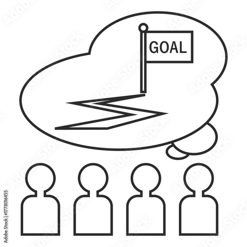 会議、ミーティング、Web会議のイラスト（フラッグ、チーム、目的、目的地、ゴール、共通認識）