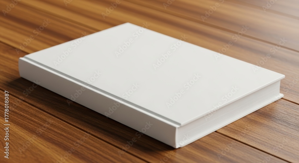 Fototapeta premium Blank hardcover book on wooden surface perfect for custom design mockup
