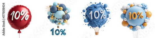 Celebrate 10 Percent Off with Vibrant Balloons, Perfect for Marketing and Sales Promotions, Announce Special Offers with Festive and Eye-Catching Designs