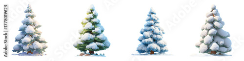 Charming collection of snow-covered evergreen trees, perfect for adding a touch of winter magic to holiday designs and festive season projects, evoking joy and celebration