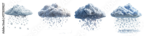 Detailed snow cloud set with falling snowflakes, perfect for winter designs or weather forecasts, adding a touch of seasonal magic to your creative projects