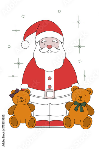 Nikolaus Santa Klaus Claus mit Bären Plüschtier Teddybär am Weihnachten Vektor 