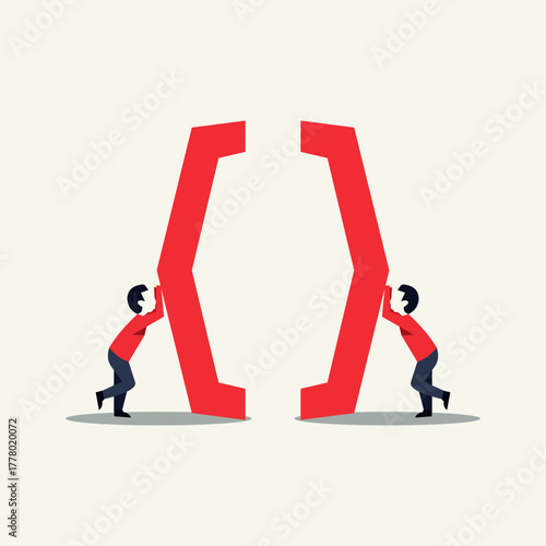 Teamwork Collaboration Concept Two People Connecting Bracket Shapes