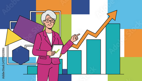 Experienced senior executive presenting successful business growth strategy illustration