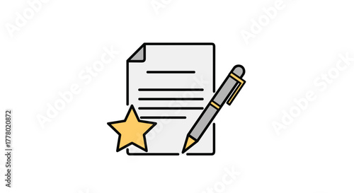 Icon of document with star and pen for signature, symbolizing achievement and recognition