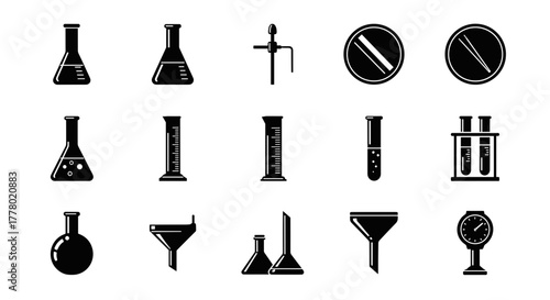 Essential chemistry lab equipment icons for scientific research and educational resources