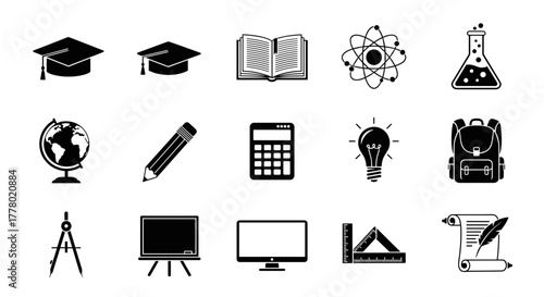 School supplies icons for education projects, perfect for back to school designs and learning
