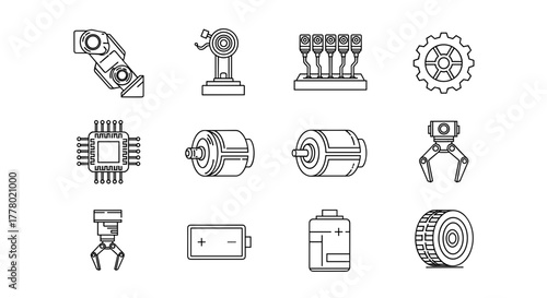 Robotics innovation icons showcase advanced technology, automation, and modern engineering
