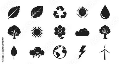 Eco friendly icons set for environmental awareness and sustainability, vector graphics style