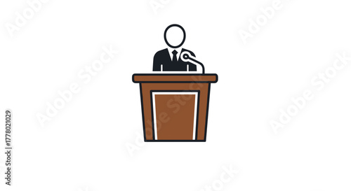 Confident leader presenting at podium, sharing vision with clarity and professional appeal