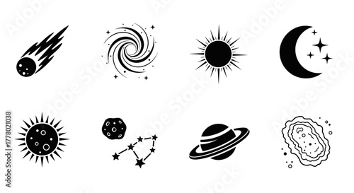 Stunning celestial collection featuring moon, stars, sun, planet, and cosmic elements