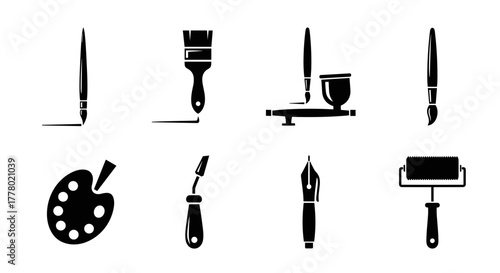 Versatile art tools collection for creative design projects, vector icon set for graphics
