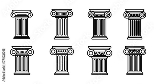 Elegant architectural columns line art, classic pillars for building design, historical landmark