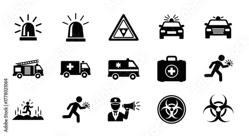Emergency rescue services icons for safety and security awareness, originally vector art