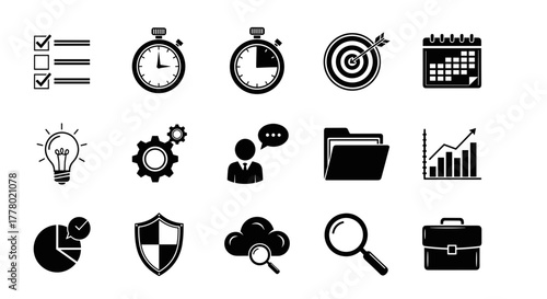 Streamline workflow with checklist, timer, target, calendar and business planning icons