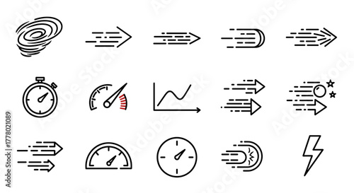 Dynamic speed motion icons convey fast performance, power, and efficiency originally vector