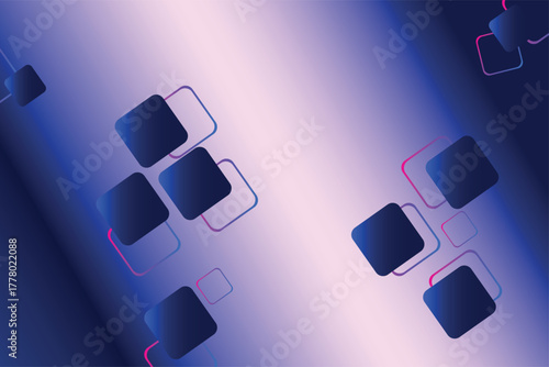 A clean and futuristic abstract background with a purple and blue gradient, featuring floating rounded squares and glowing neon outlines, ideal for modern technology or business designs.