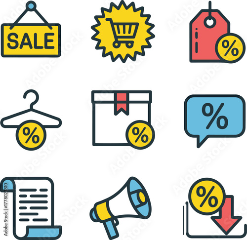 Sale and Discount Icons – Shopping, Offers, and Marketing Promotion Symbols