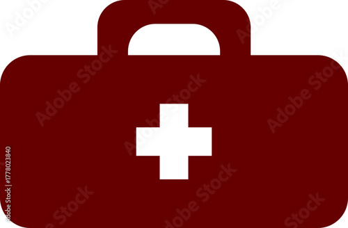 Red Medical Aid Bag Icon with White Cross – Symbol of First Aid and Emergency Healthcare