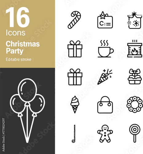 Christmas and Party Icons – Holiday Celebration, Gifts, and Festive Elements