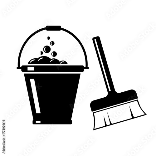 Cleaning Bucket Black Icon Illustration Vector