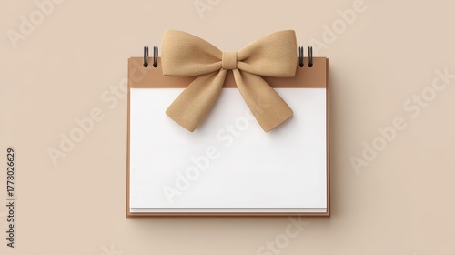 holiday gift for remote worker Blank notepad with a decorative bow on a neutral background.