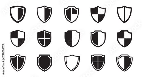 Shield icons set vector security protection elements isolated on white