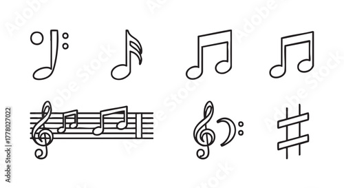 Simple black and white music notes and stave for musical notation